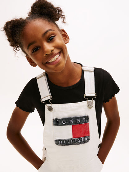 Tommy Hilfiger White Heritage Logo Pocket Denim Dungaree Dress image 4
