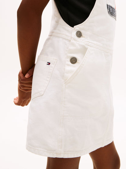 Tommy Hilfiger White Heritage Logo Pocket Denim Dungaree Dress image 5