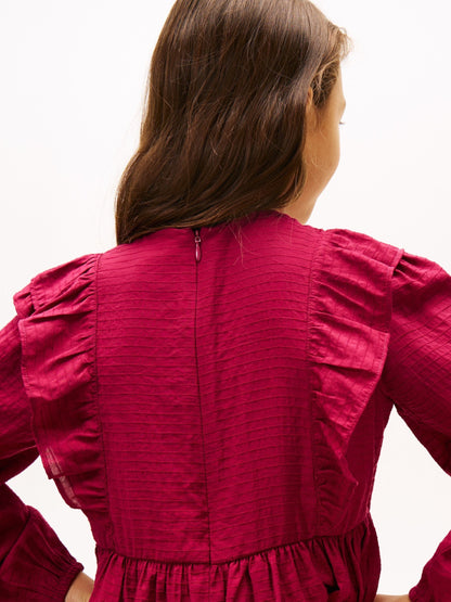 Tommy Hilfiger Pink Festive Ruffle Long Sleeve A-Line Dress image 3