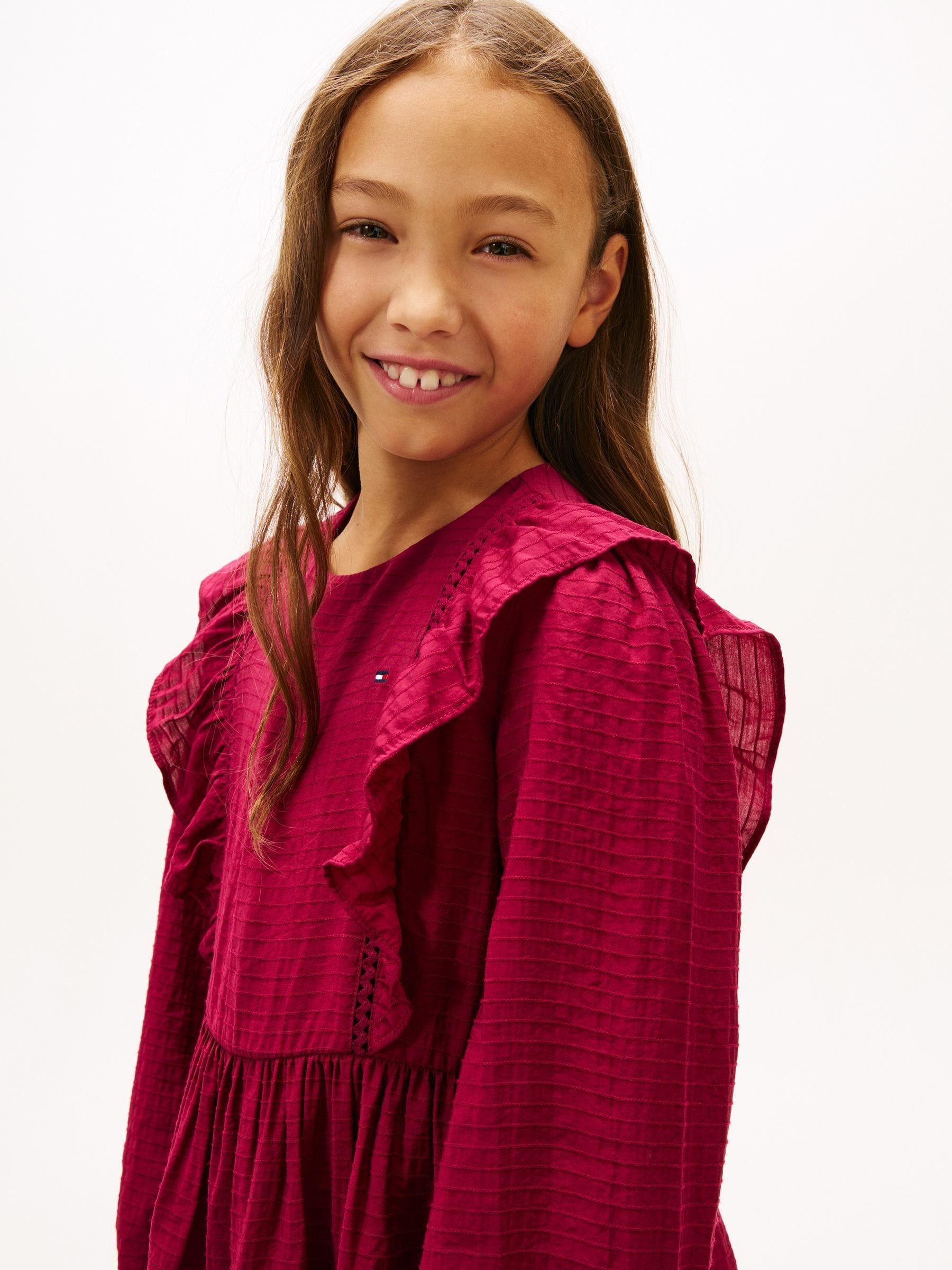 Tommy Hilfiger Pink Festive Ruffle Long Sleeve A-Line Dress image 4