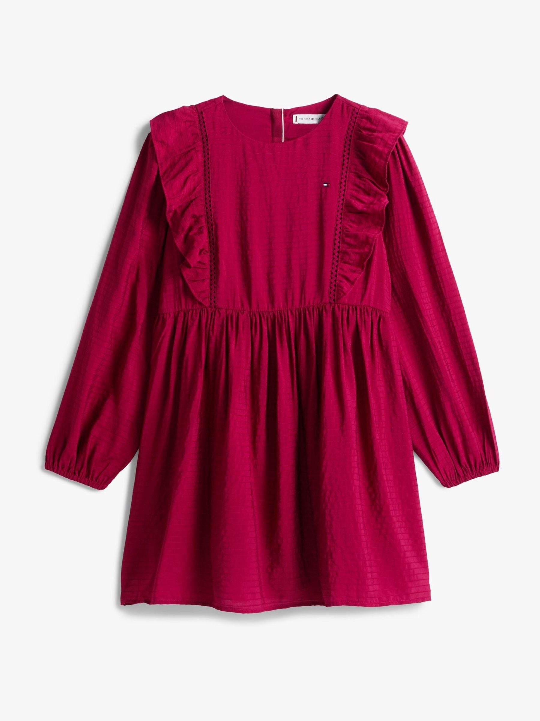 Tommy Hilfiger Pink Festive Ruffle Long Sleeve A-Line Dress image 5