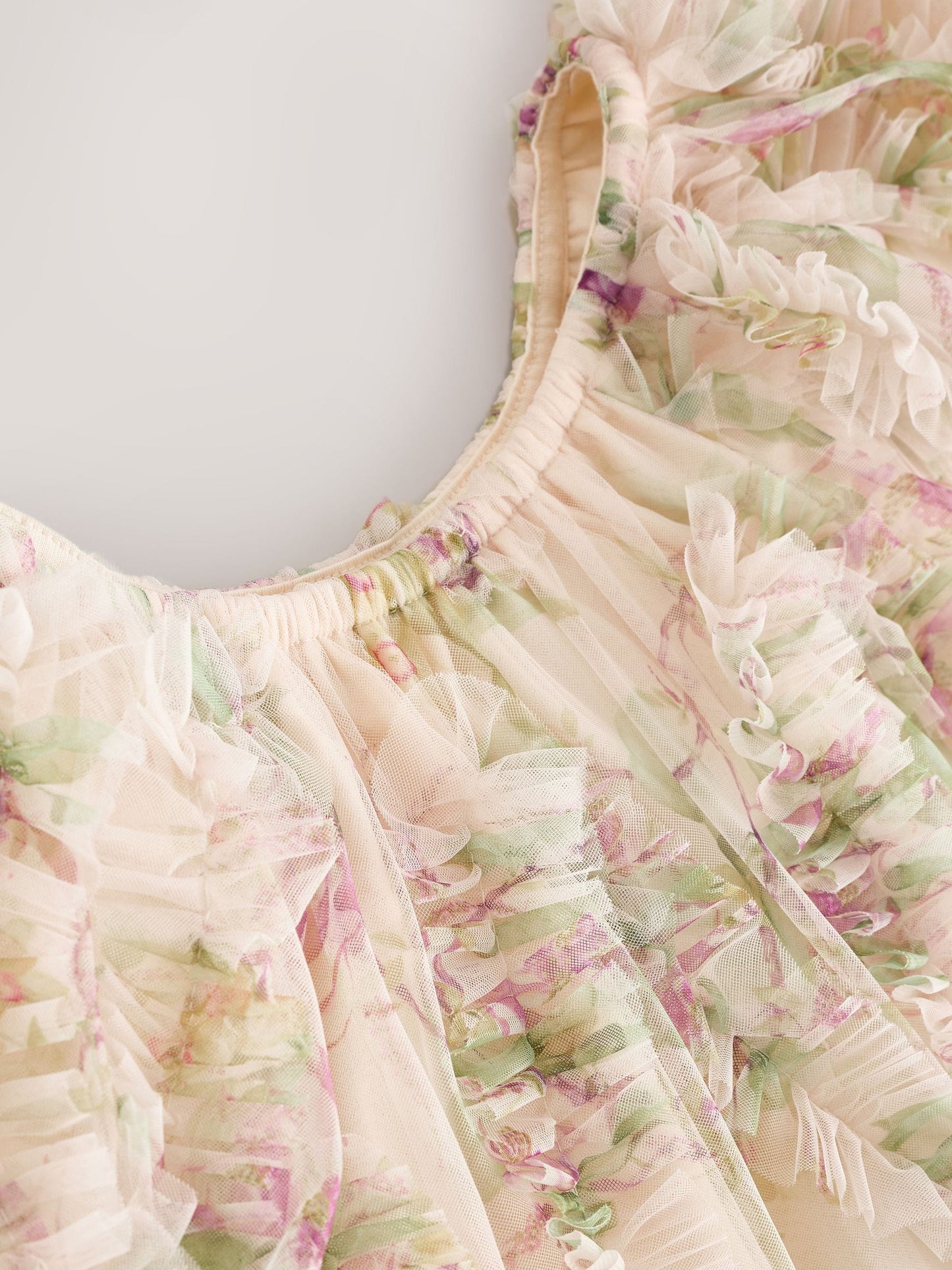 Cream/Pink Floral Floral 3D Ruffle Mesh Occasion Dress (3-16yrs) image 6