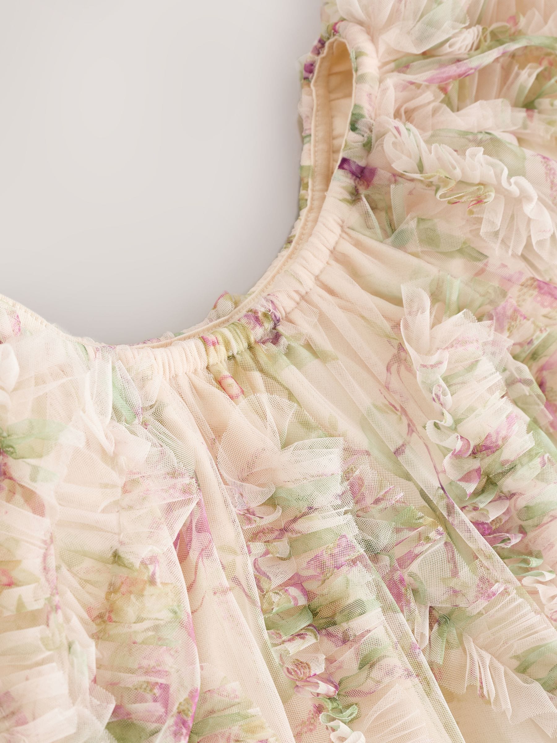 Cream/Pink Floral Floral 3D Ruffle Mesh Occasion Dress (3-16yrs) image 6