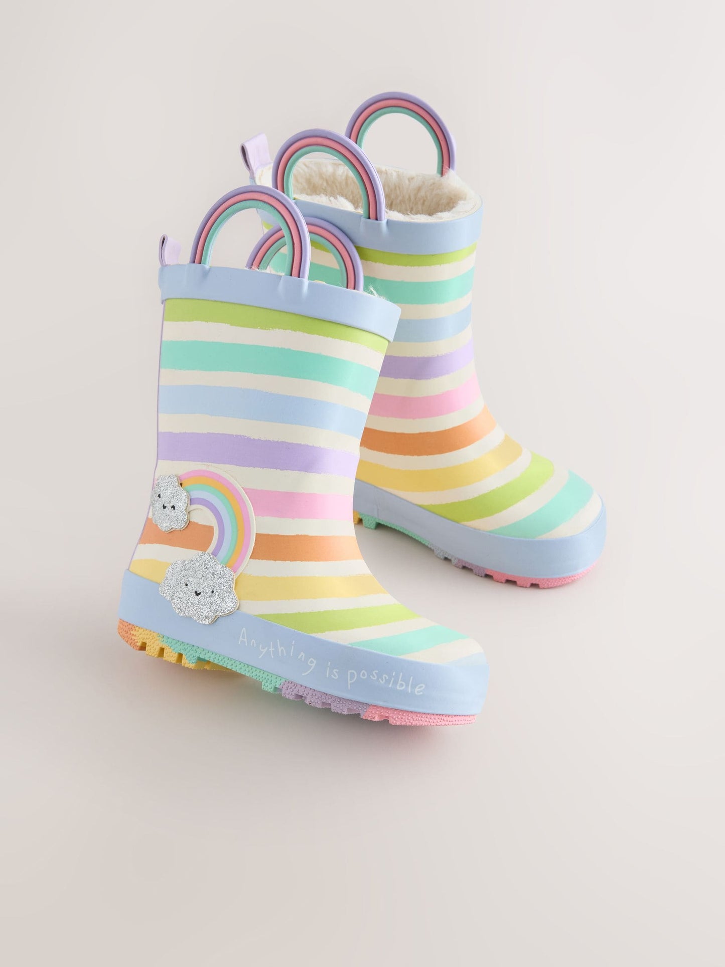 Multi Pastel Rainbow Handle Wellies image 1