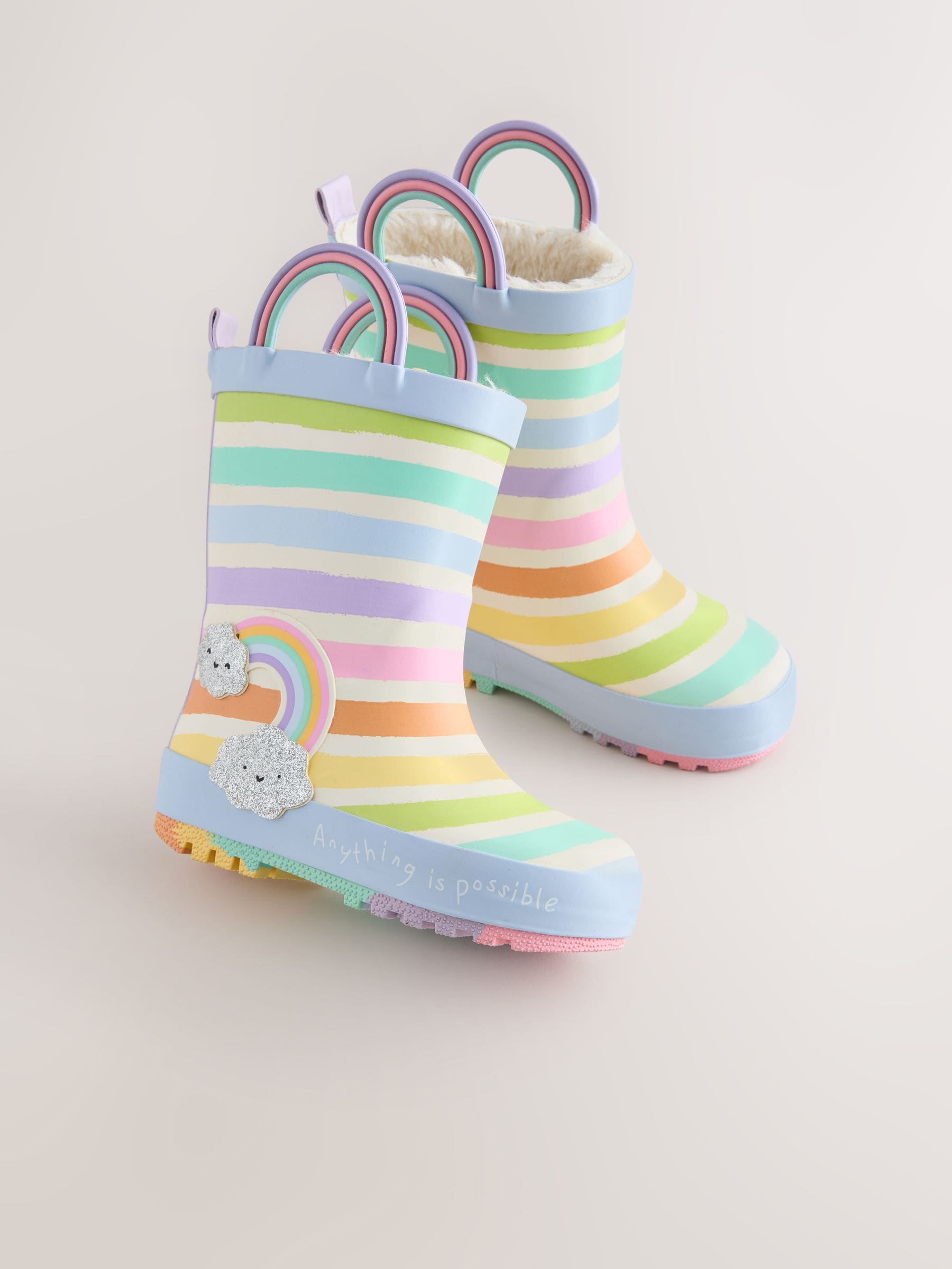 Multi Pastel Rainbow Handle Wellies image 1