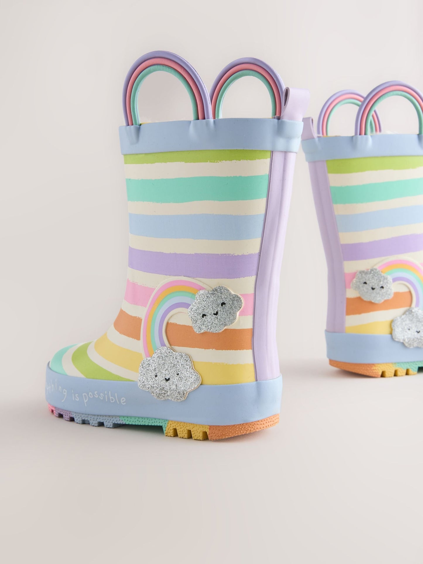 Multi Pastel Rainbow Handle Wellies image 3