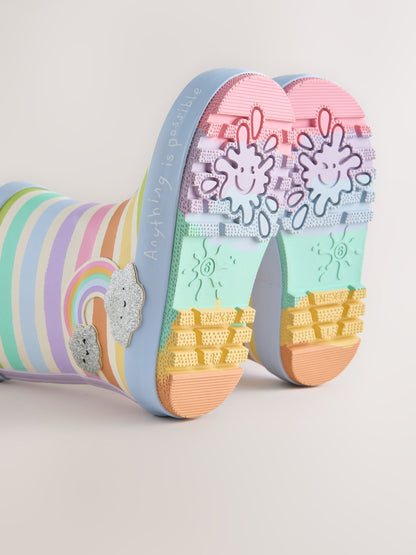 Multi Pastel Rainbow Handle Wellies image 4