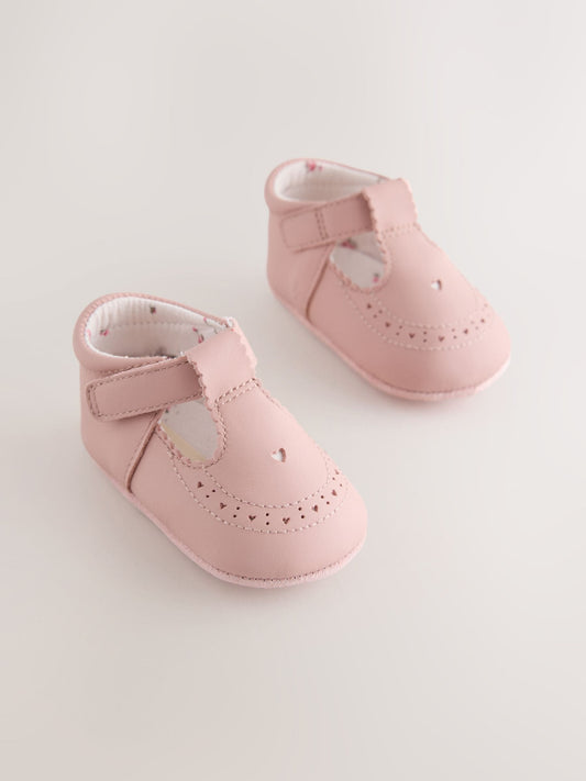 Pink Leather Baby T-Bar Shoes (0-24mths) image 1