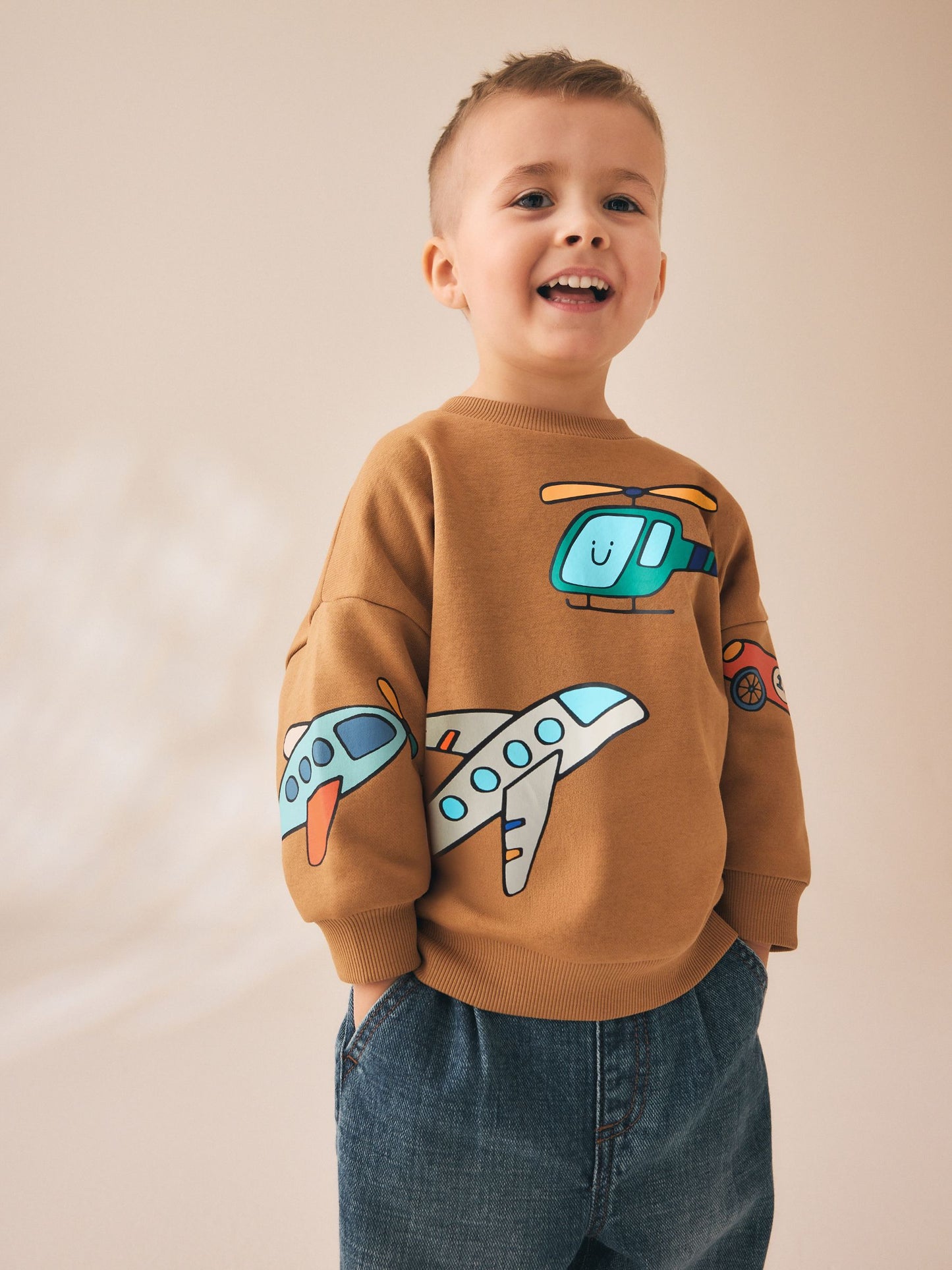 Dsiney Kidz - Tan Brown All Over Printed Crew Neck Sweat Top (3mths-7yrs) image 1