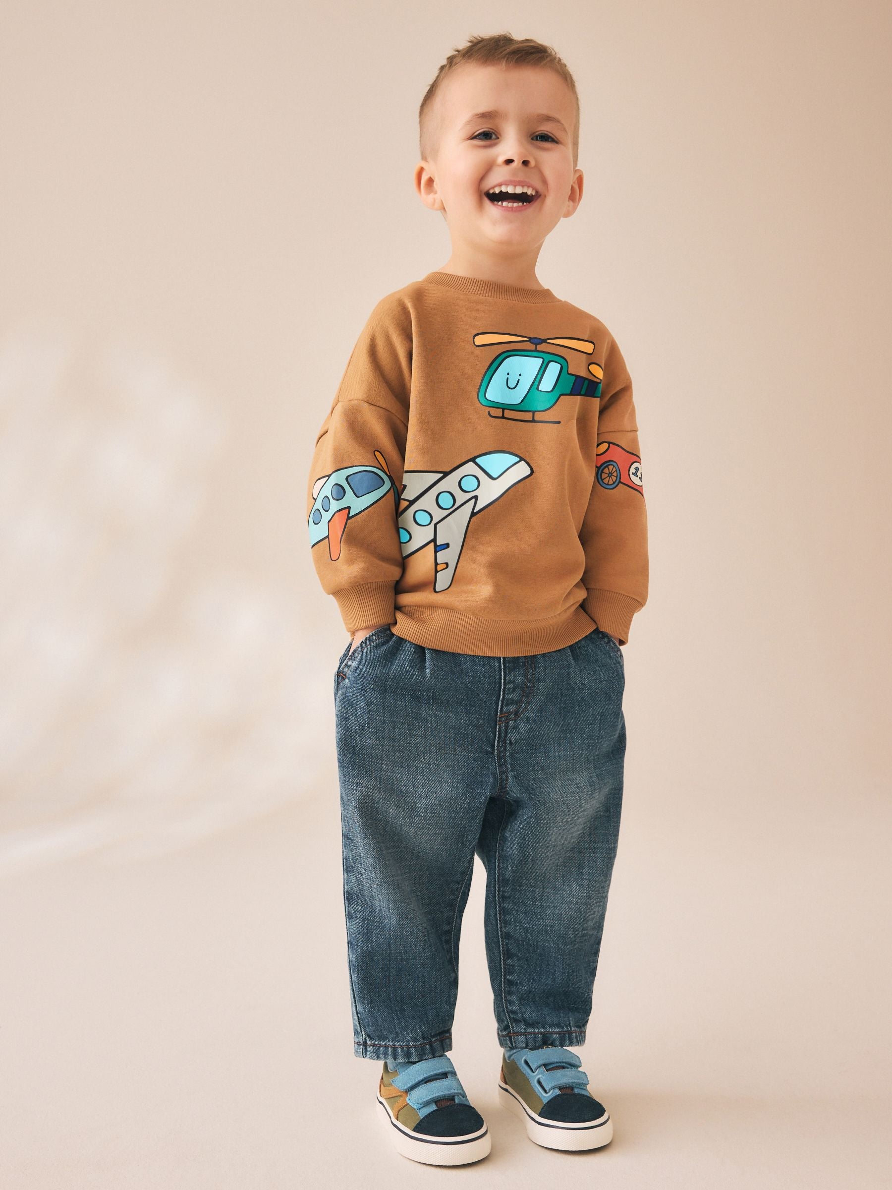 Dsiney Kidz - Tan Brown All Over Printed Crew Neck Sweat Top (3mths-7yrs) image 2