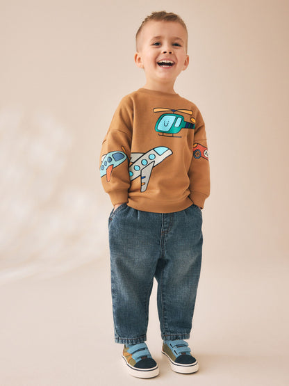 Dsiney Kidz - Tan Brown All Over Printed Crew Neck Sweat Top (3mths-7yrs) image 2