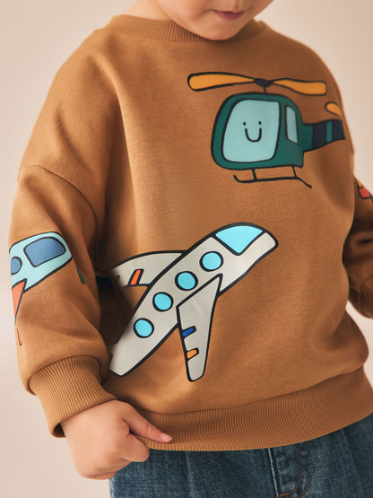 Dsiney Kidz - Tan Brown All Over Printed Crew Neck Sweat Top (3mths-7yrs) image 3