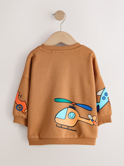 Dsiney Kidz - Tan Brown All Over Printed Crew Neck Sweat Top (3mths-7yrs) image 6