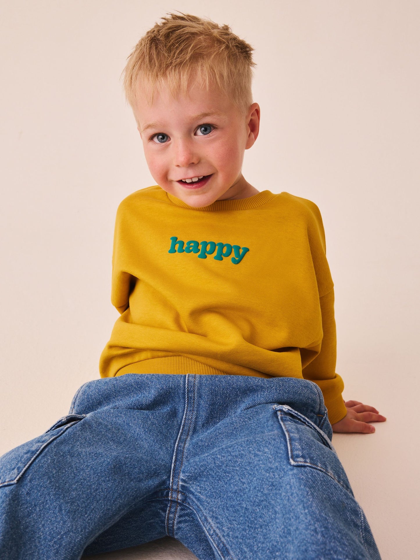 Dsiney Kidz - Ochre Yellow Smile Printed Crew Neck Sweat Top (3mths-7yrs) image 3