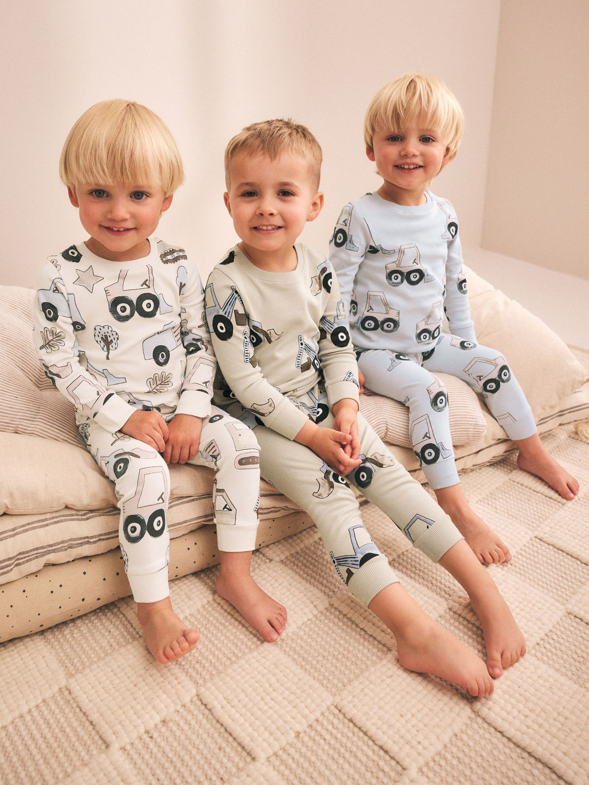 Blue/Ecru Digger Snuggle Pyjamas 3 Pack (9mths-10yrs) - image 1