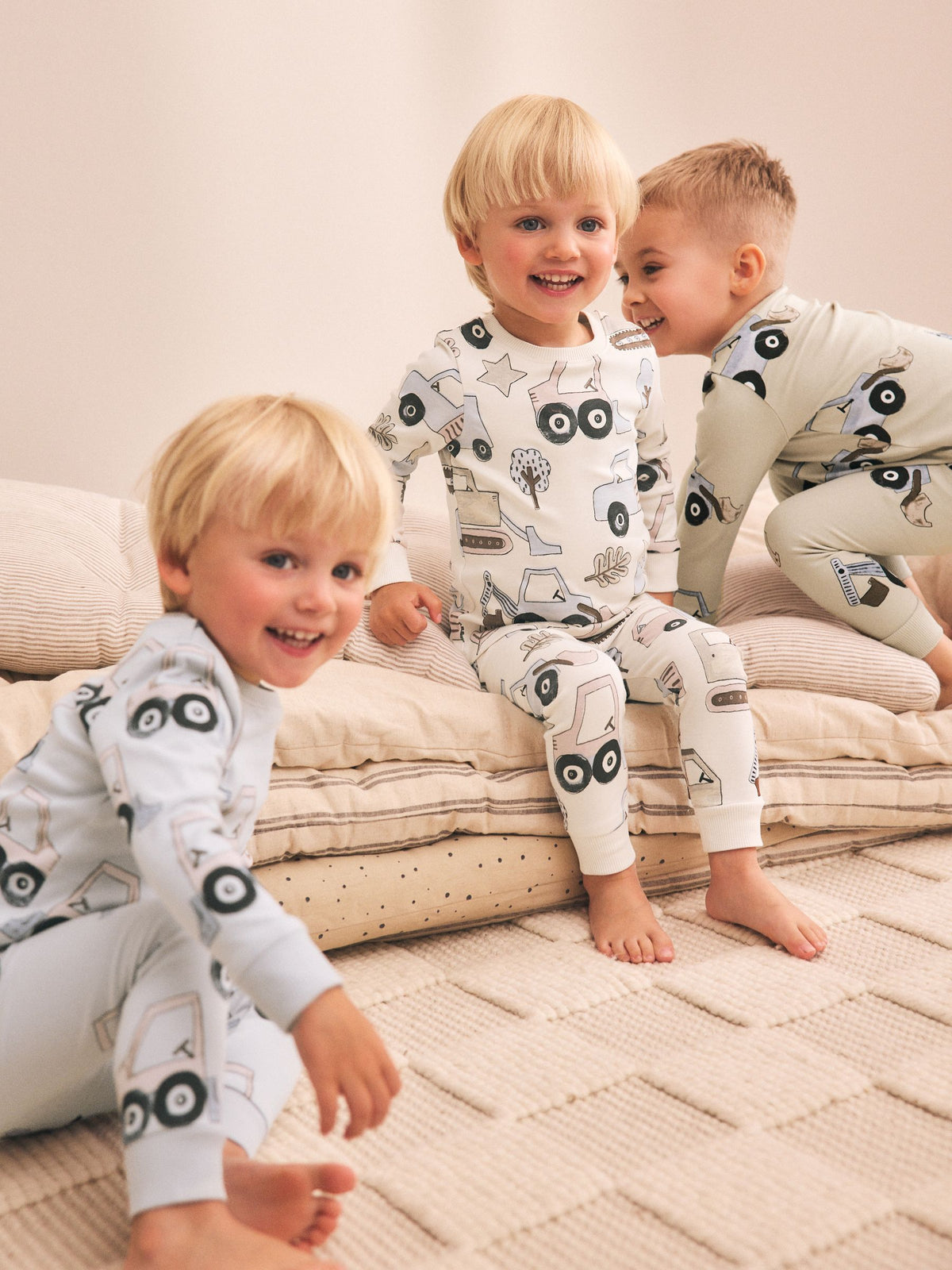 Blue/Ecru Digger Snuggle Pyjamas 3 Pack (9mths-10yrs) - image 2