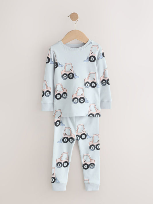 Blue/Ecru Digger Snuggle Pyjamas 3 Pack (9mths-8yrs) image 3
