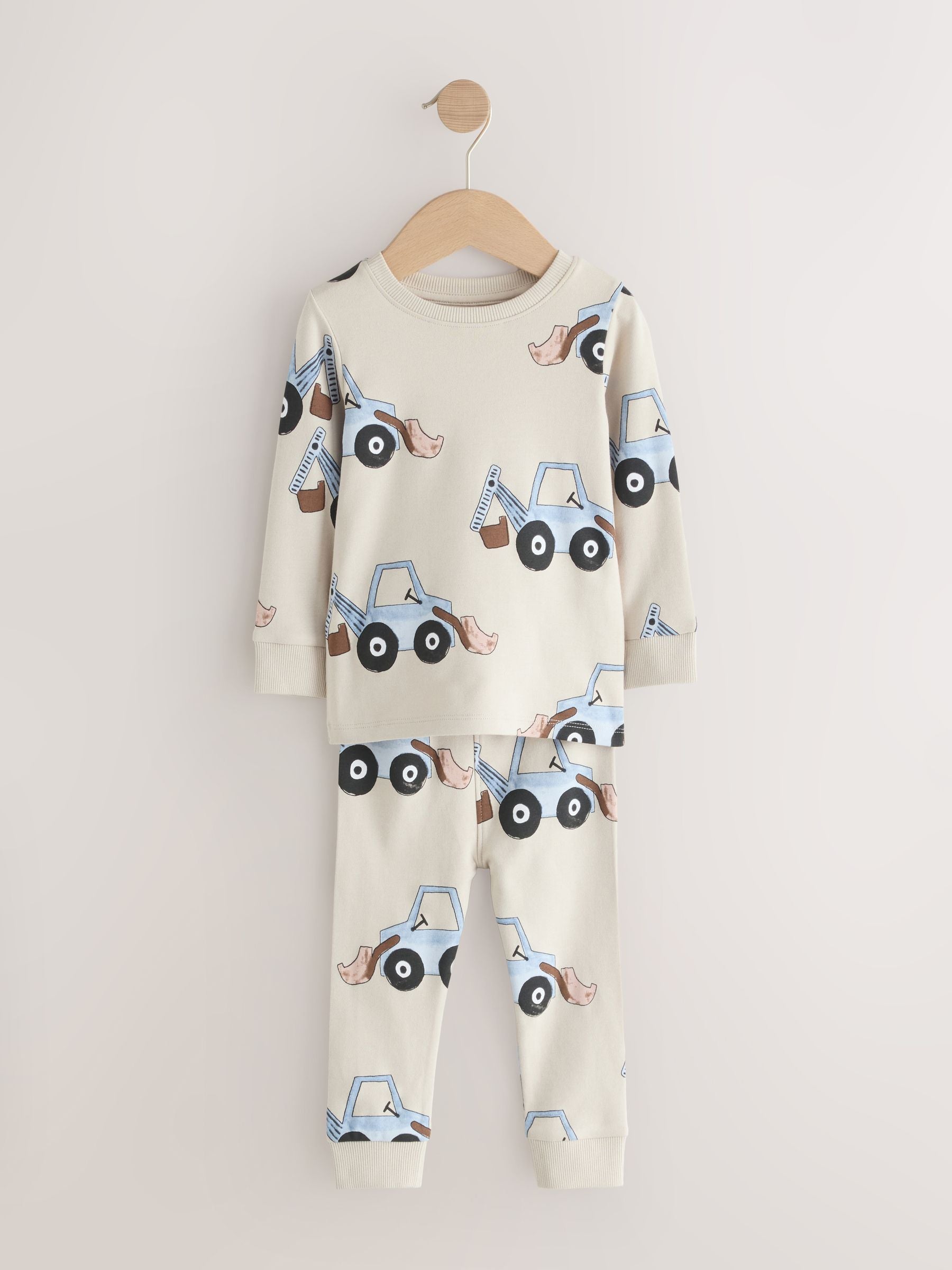 Blue/Ecru Digger Snuggle Pyjamas 3 Pack (9mths-8yrs) image 4