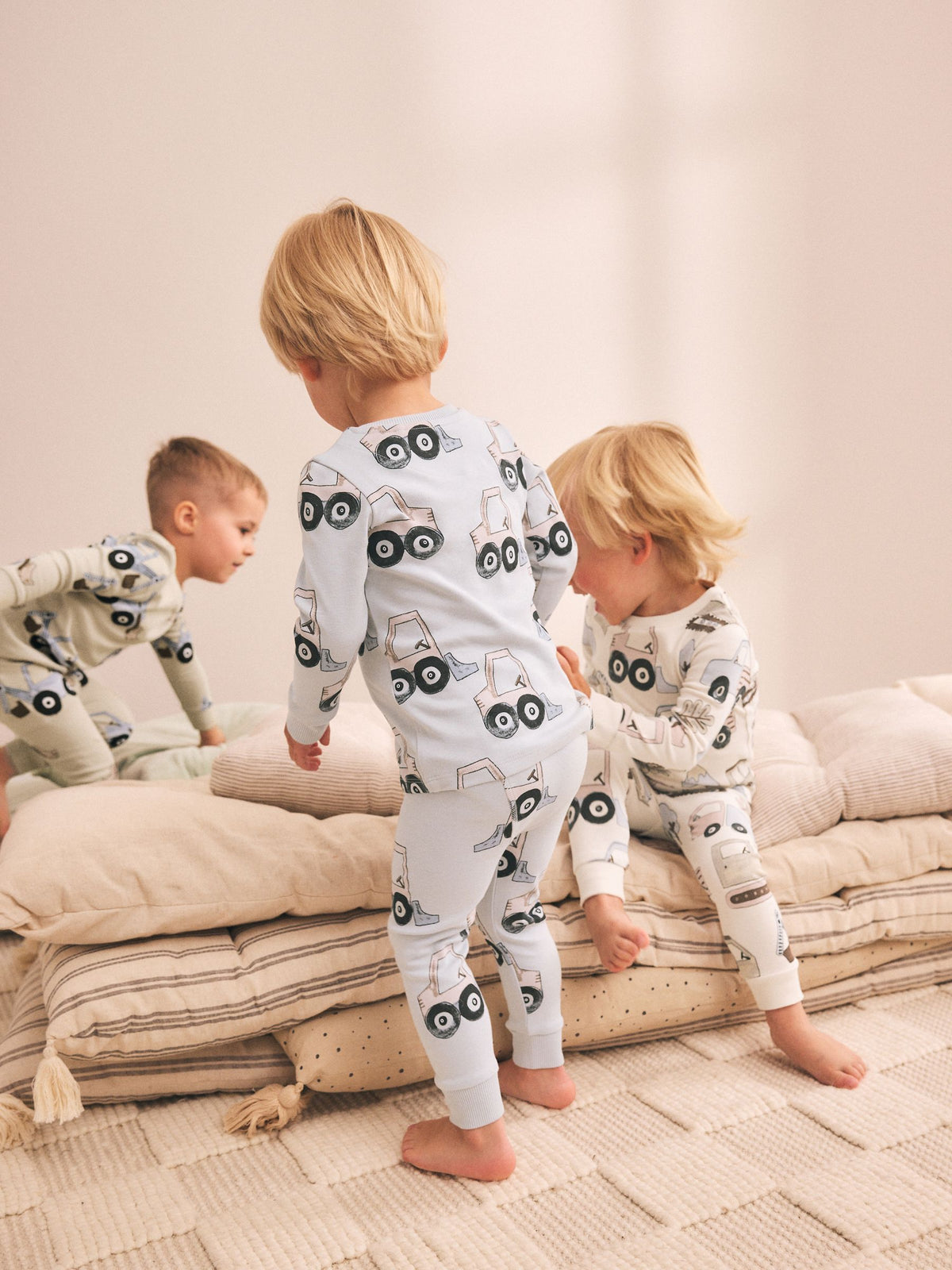 Blue/Ecru Digger Snuggle Pyjamas 3 Pack (9mths-10yrs) - image 3