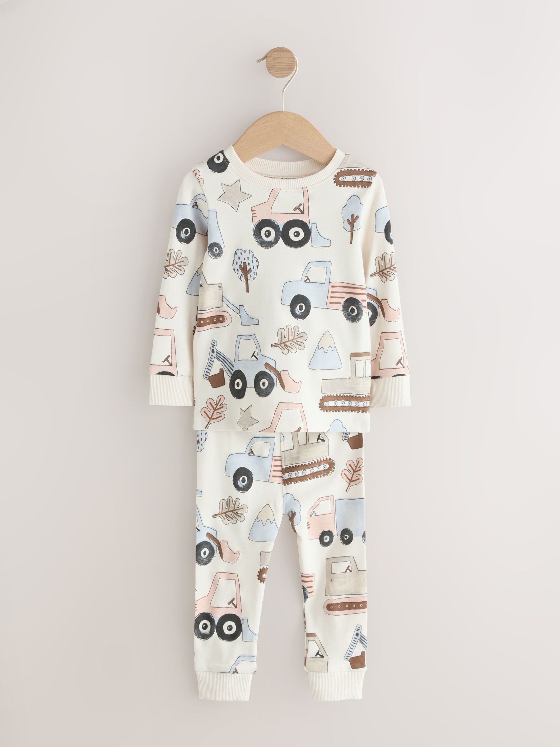 Blue/Ecru Digger Snuggle Pyjamas 3 Pack (9mths-8yrs) image 5
