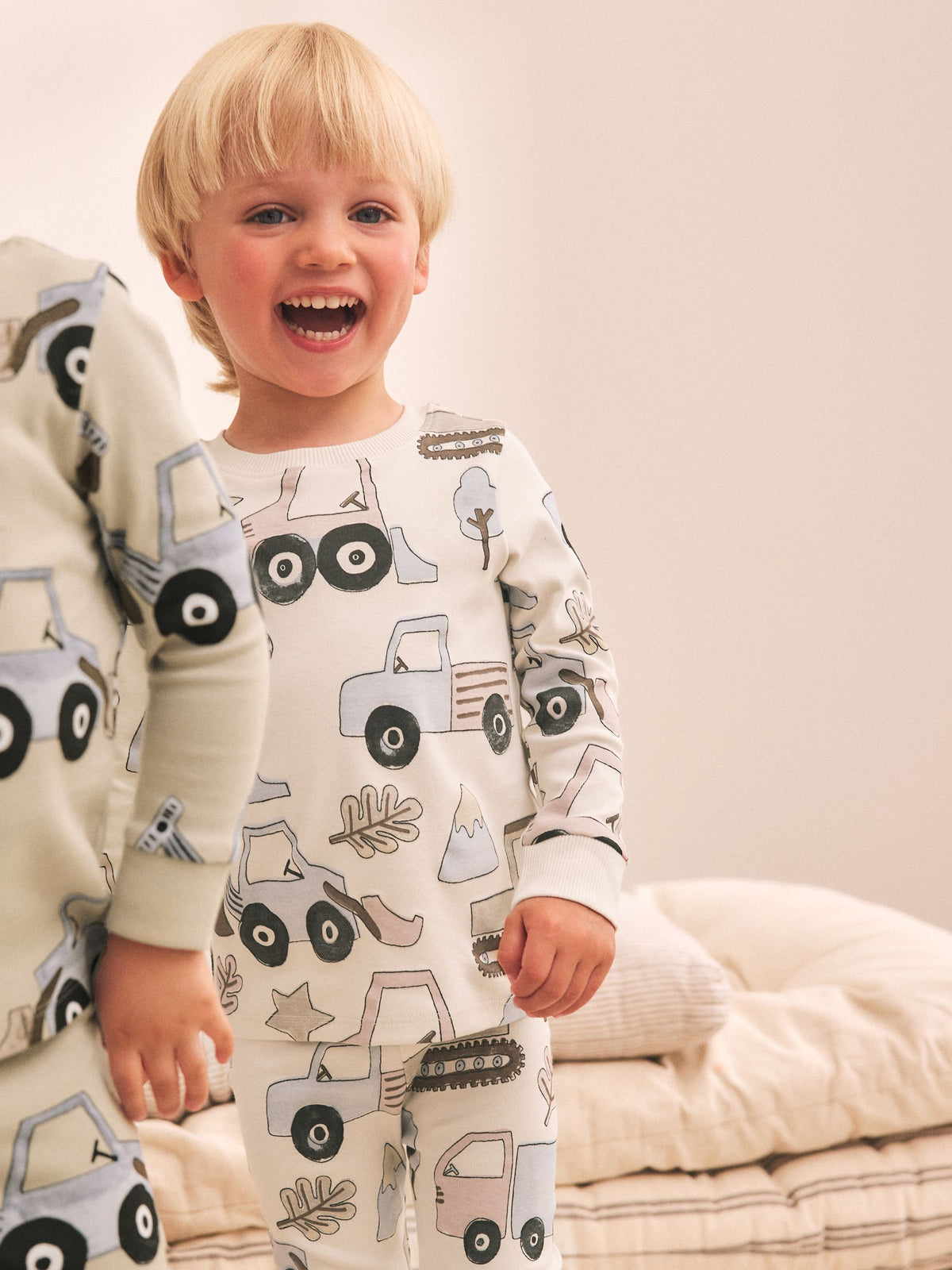 Blue/Ecru Digger Snuggle Pyjamas 3 Pack (9mths-10yrs) - image 4