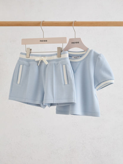 Reiss Pale Blue Etta 3-9 yrs Premium Interlock Top And Shorts Set image 2