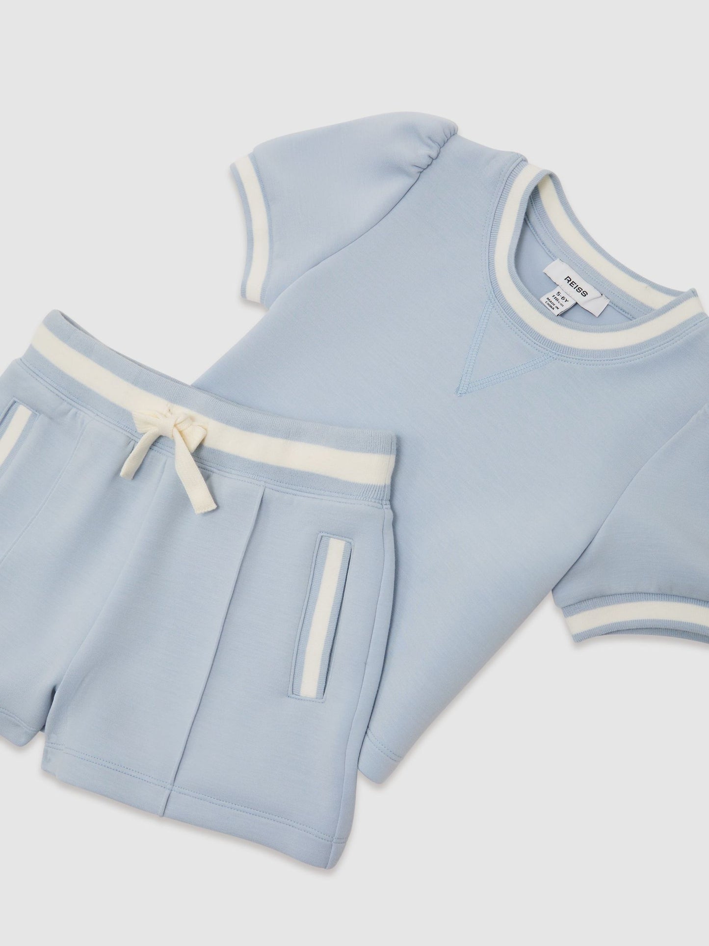 Reiss Pale Blue Etta 3-9 yrs Premium Interlock Top And Shorts Set image 3