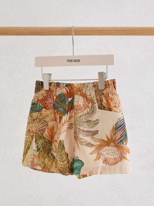 Reiss Neutral Violeta 9-13 yrs Cotton Tropical-Print Tie-Waist Shorts image 1