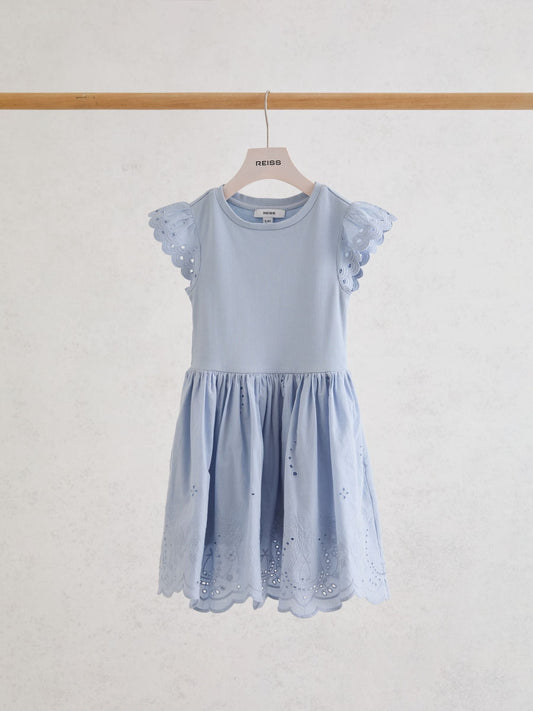 Reiss Pale Blue Carianna 3-9 yrs Jersey Broderie-Anglaise Mix Dress image 2