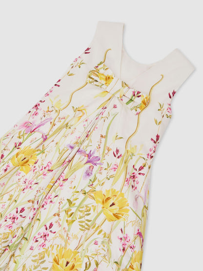 Reiss Ivory Print Fern 9-13 yrs Cotton Floral-Print Bow-Detail Dress image 3