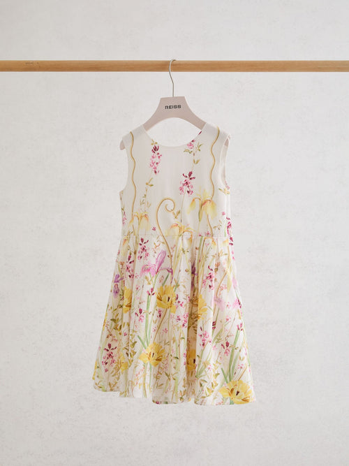 Reiss Ivory Print Fern 9-13 yrs Cotton Floral-Print Bow-Detail Dress image 1