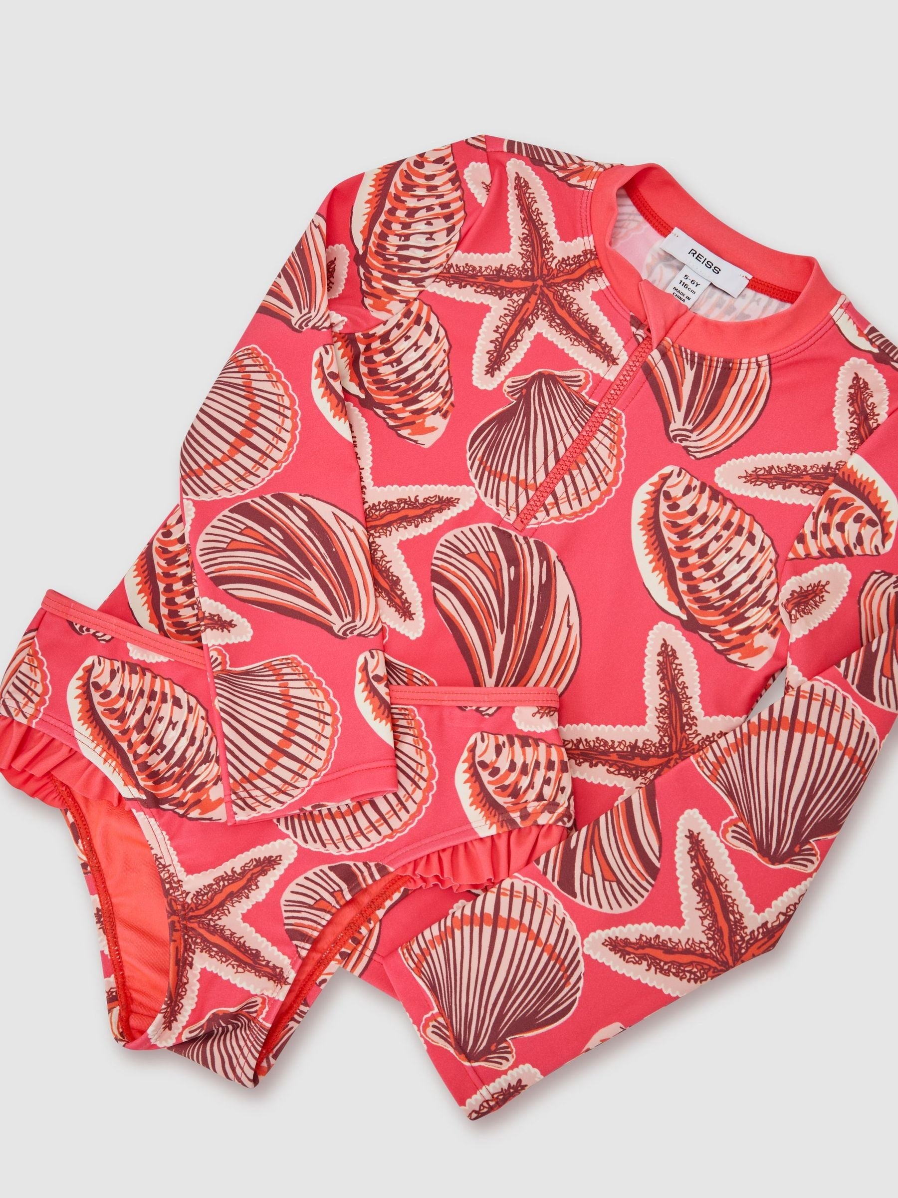Reiss Coral Pink Nola 13-14 yrs Printed Rash Vest Bikini Set image 1