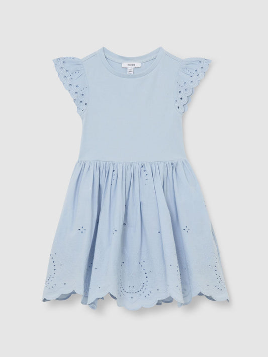 Reiss Pale Blue Carianna 9-13 yrs Jersey Broderie-Anglaise Mix Dress image 2