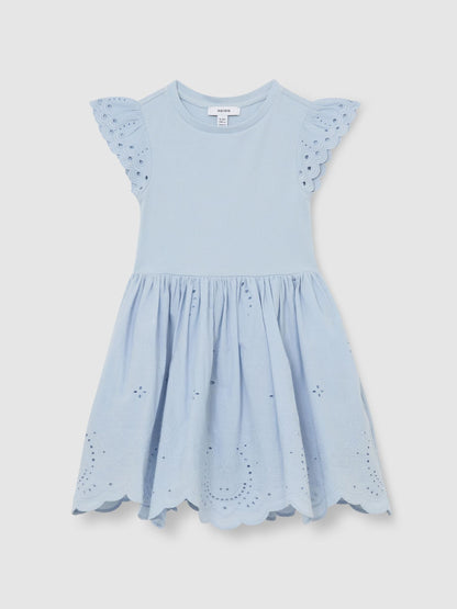 Reiss Pale Blue Carianna 9-13 yrs Jersey Broderie-Anglaise Mix Dress image 2