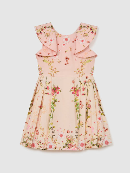 Reiss Pink Print Ember 3-9 yrs Cotton Floral-Print Frill-Sleeve Dress image 1