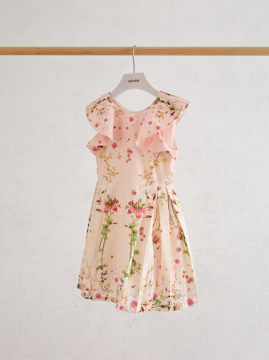 Reiss Pink Print Ember 3-9 yrs Cotton Floral-Print Frill-Sleeve Dress image 2