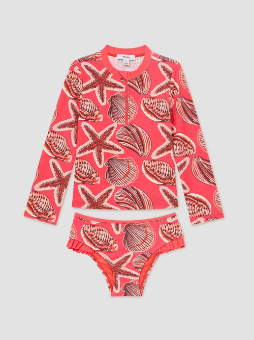 Reiss Coral Pink Nola 3-9 yrs Printed Rash Vest Bikini Set image 1