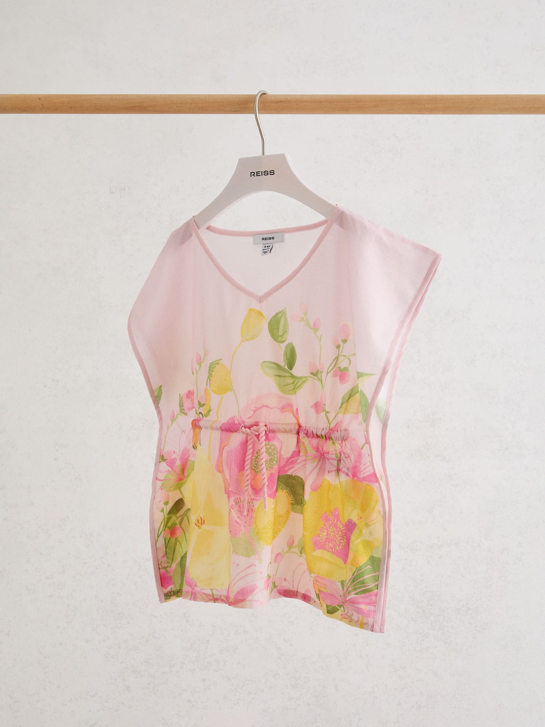 Reiss Pink Print Kila 9-13 yrs Cotton Floral-Print Kaftan image 1