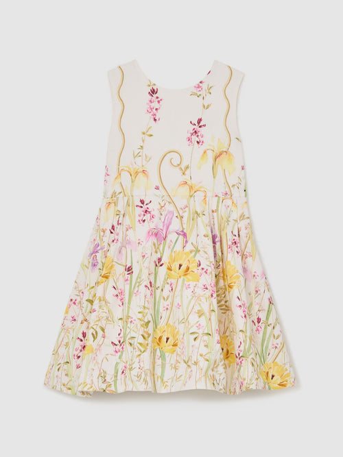 Reiss Ivory Print Fern 3-9 yrs Cotton Floral-Print Bow-Detail Dress image 1