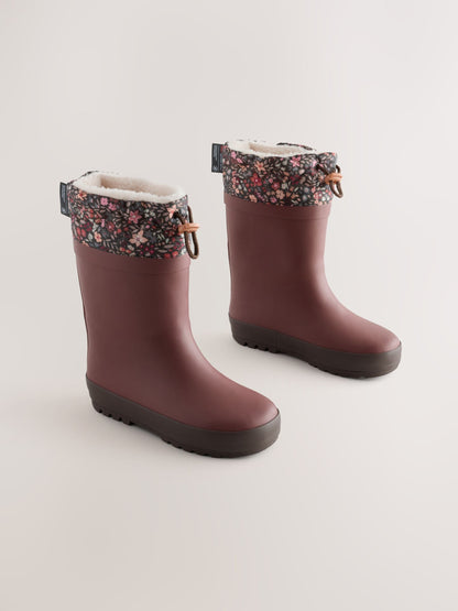 Burgundy Red Floral Standard Fit (F) Thinsulate Lined Cuff Wellies image 1