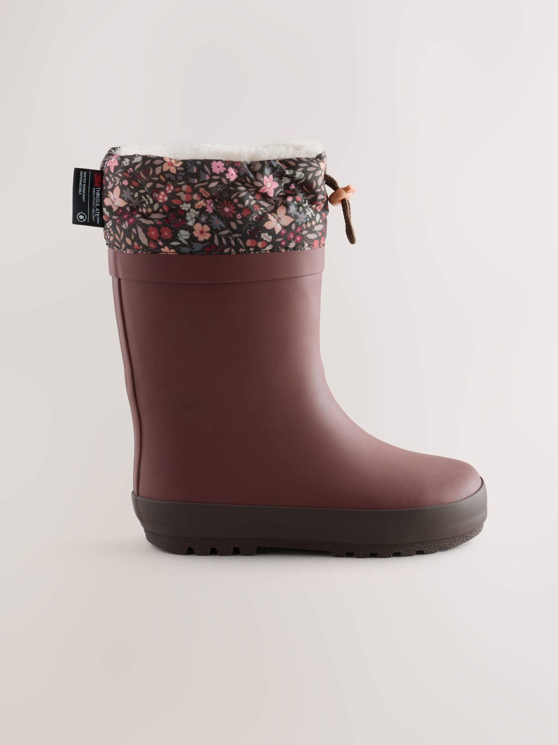 Burgundy Red Floral Standard Fit (F) Thinsulate Lined Cuff Wellies image 2