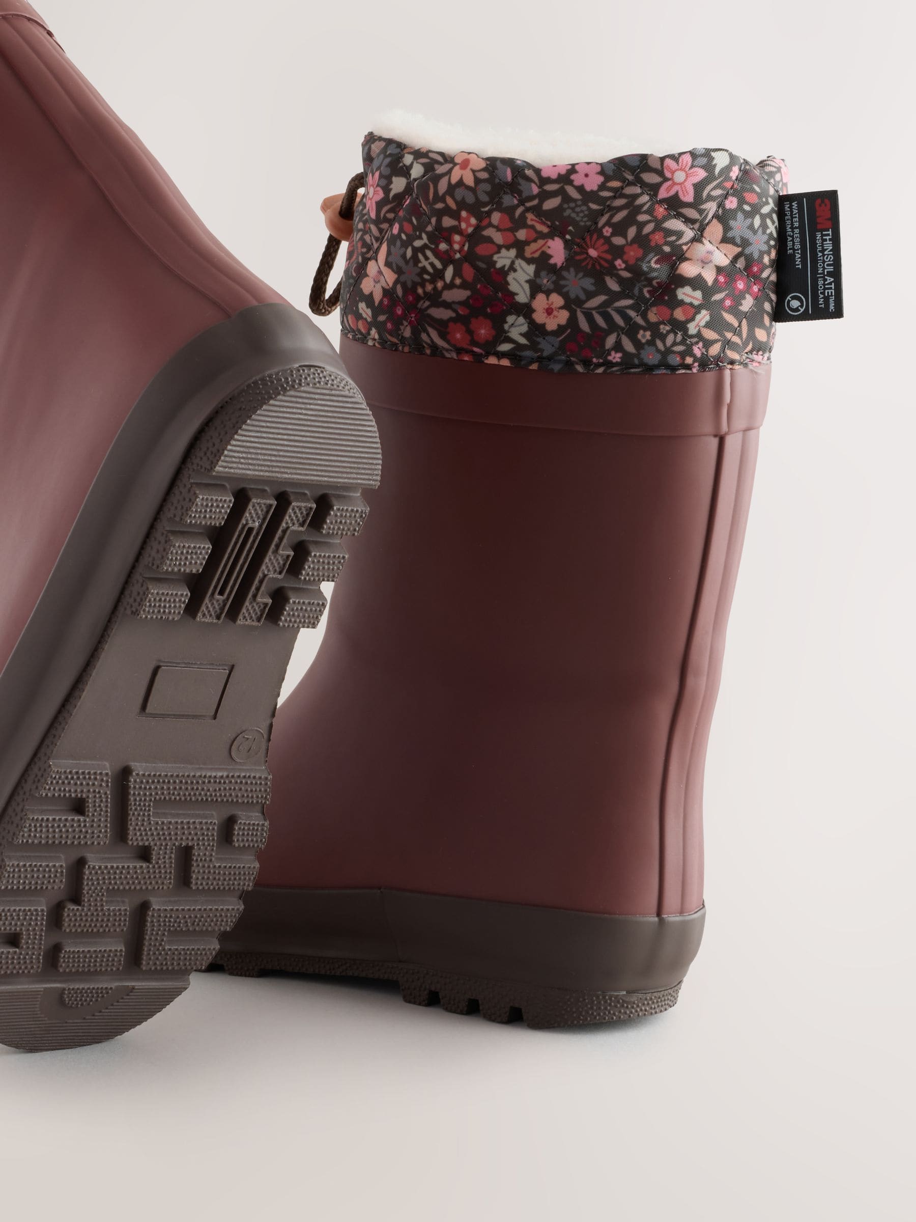 Burgundy Red Floral Standard Fit (F) Thinsulate Lined Cuff Wellies image 3