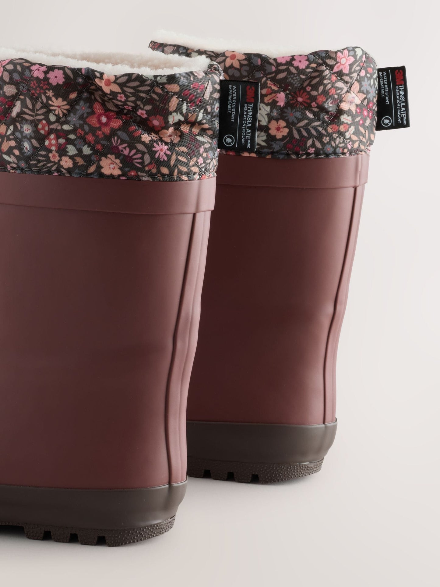 Burgundy Red Floral Standard Fit (F) Thinsulate Lined Cuff Wellies image 4