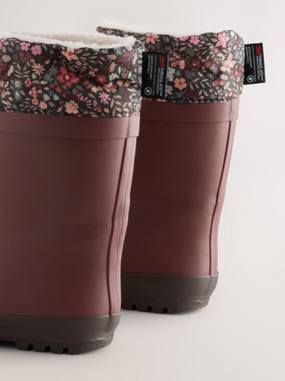 Burgundy Red Floral Standard Fit (F) Thinsulate Lined Cuff Wellies image 4