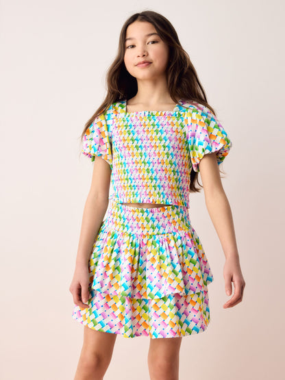 Dsiney Kidz - Olivia Rubin Shirred Puff Sleeve Multi Top & Tiered Skirt Set 2 Piece image 1