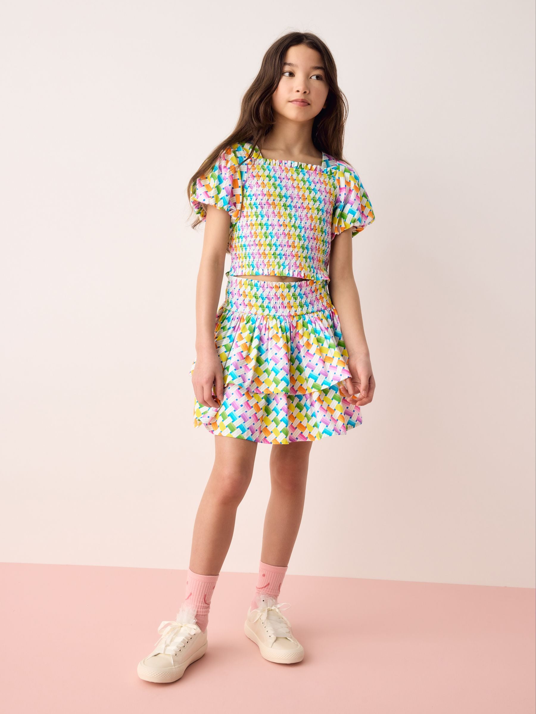 Dsiney Kidz - Olivia Rubin Shirred Puff Sleeve Multi Top & Tiered Skirt Set 2 Piece image 2