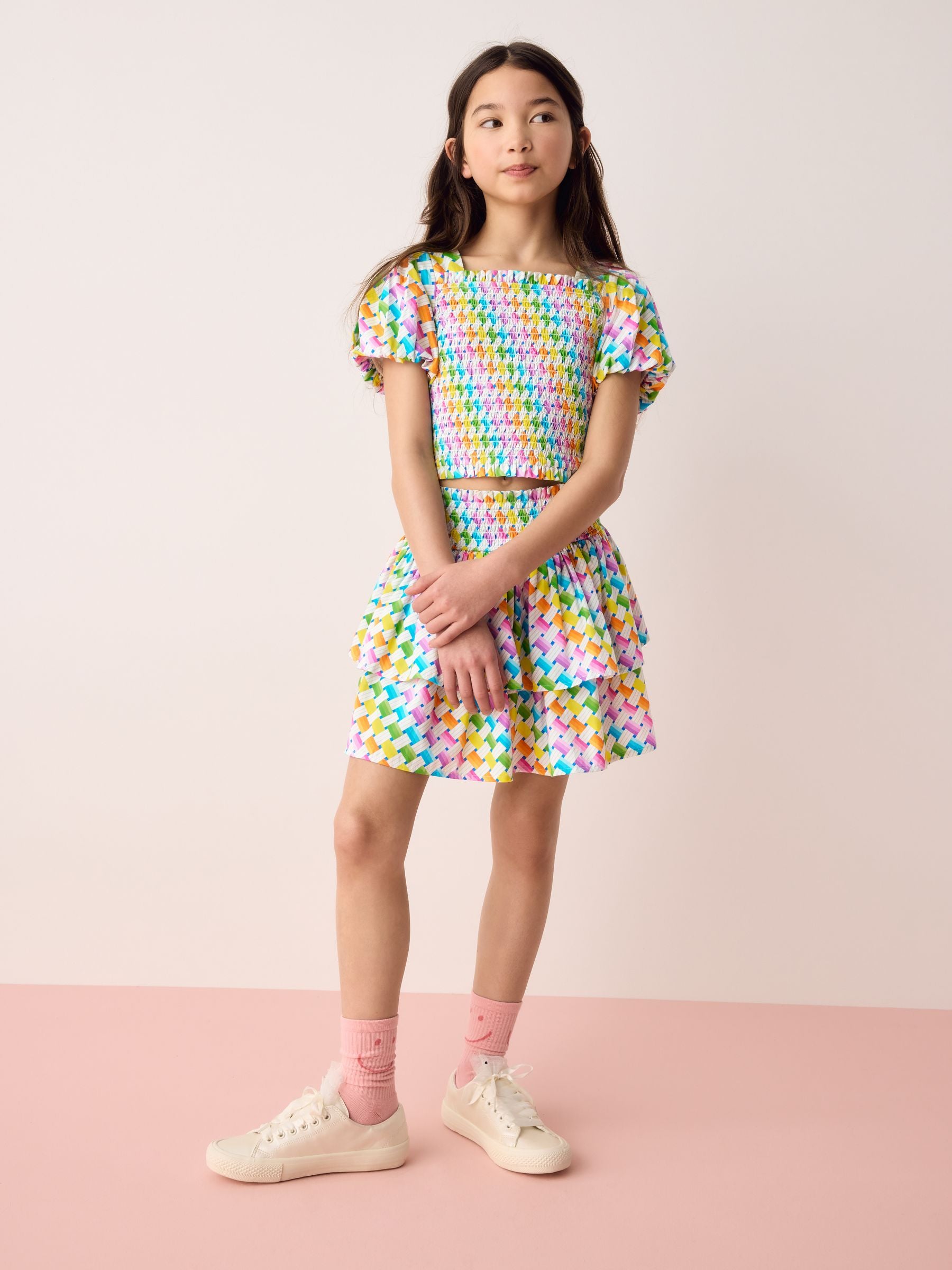 Dsiney Kidz - Olivia Rubin Shirred Puff Sleeve Multi Top & Tiered Skirt Set 2 Piece image 3