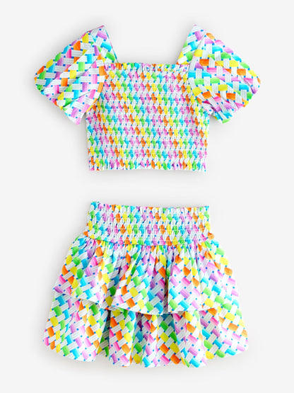 Dsiney Kidz - Olivia Rubin Shirred Puff Sleeve Multi Top & Tiered Skirt Set 2 Piece image 9