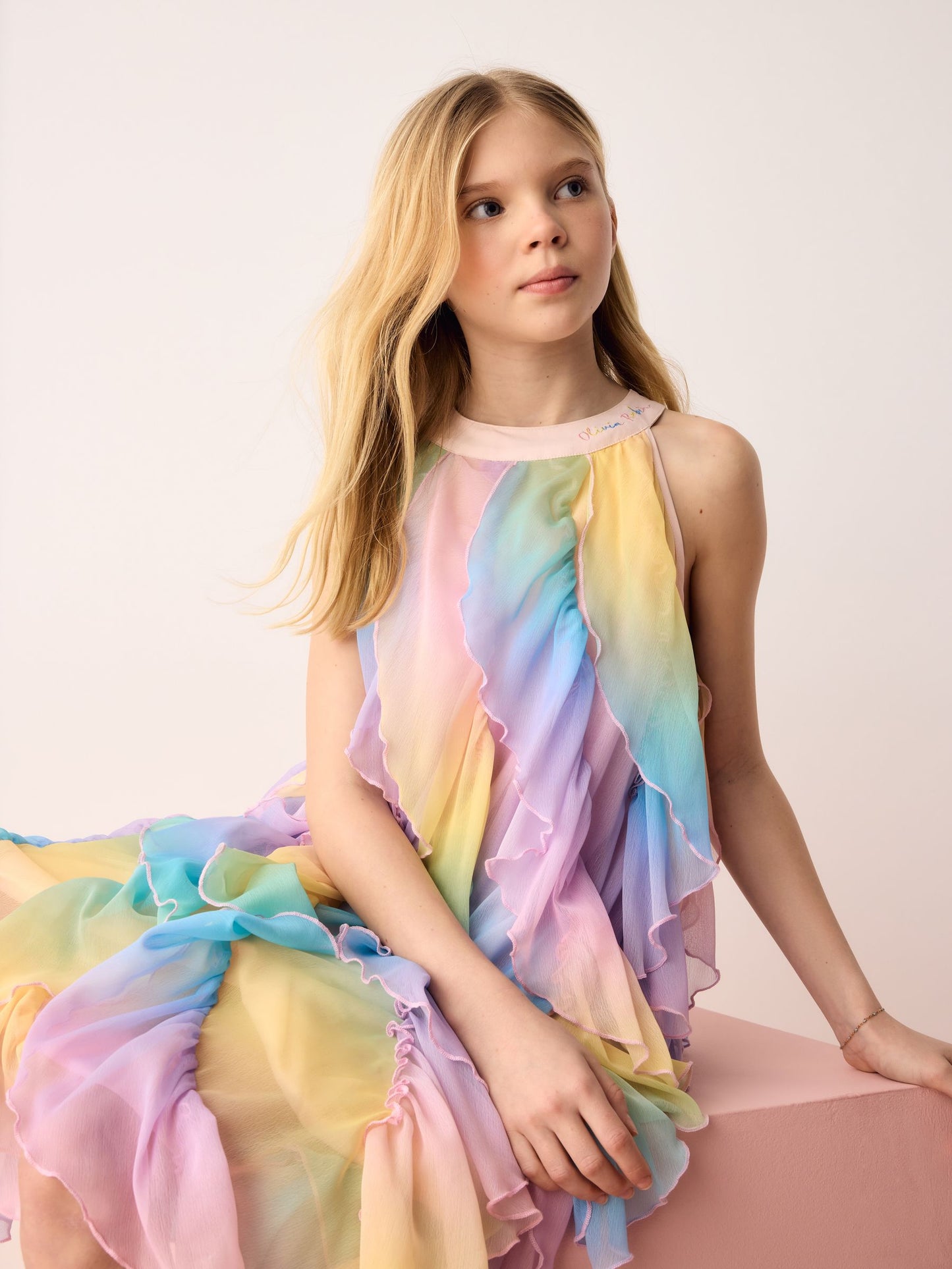 Olivia Rubin Ombre Mesh Waterfall Halter Dress image 6