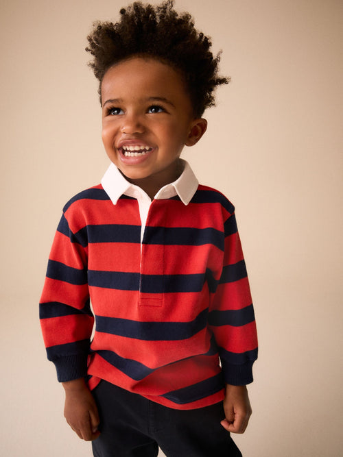 Dsiney Kidz - Navy/Red Long Sleeve Rugby Polo Top (3mths-7yrs) image 1